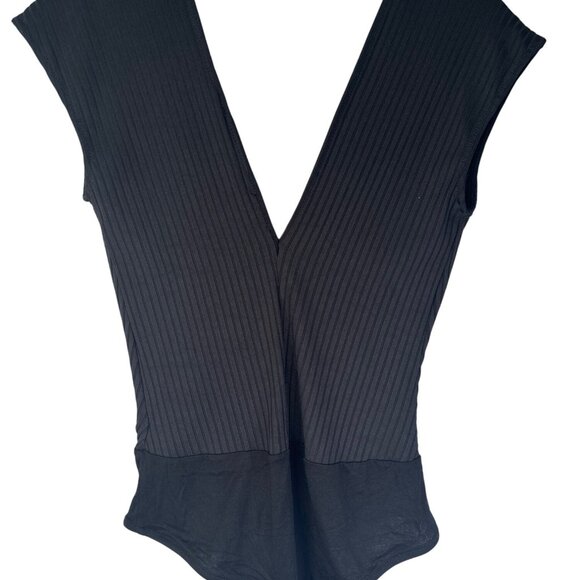 2/$30 ZARA Black Ribbed Small Deep V-Neck Bodysuit Stretch Knit - Picture 3 of 10